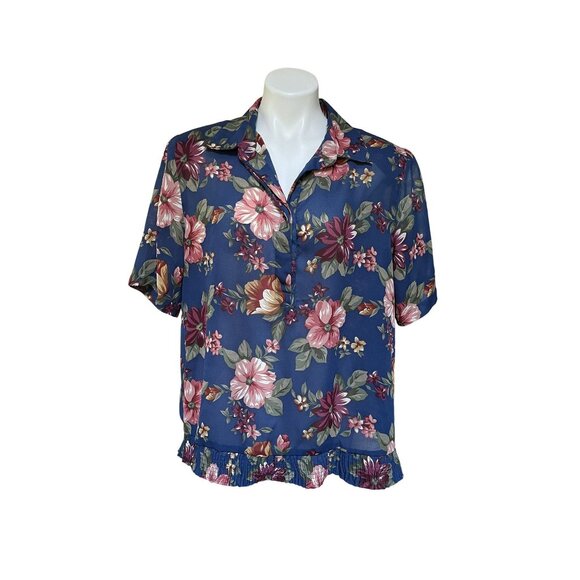 Alfred Dunner Womens 20W Sheer Floral Peplum Blouse 100% Polyester Cottagecore - Picture 1 of 9